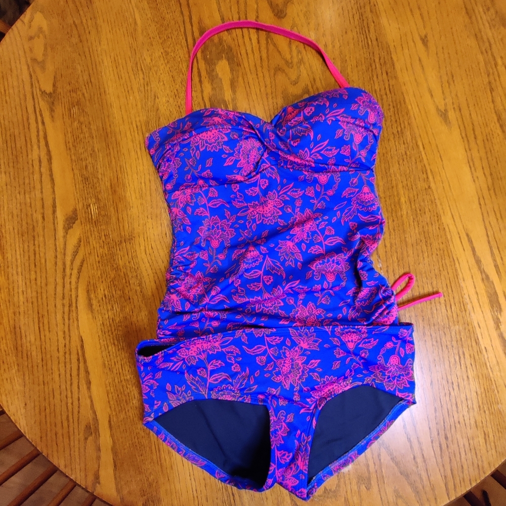 Boden Blue and Pink Floral Tankini with Boyshorts